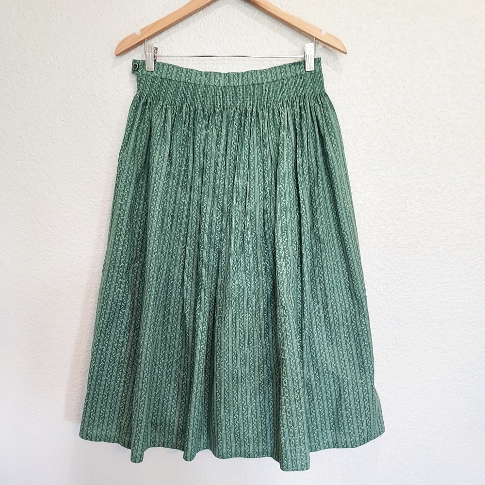 Julius Lang Emerald Green w/White Micro Floral Striped Full Skirt